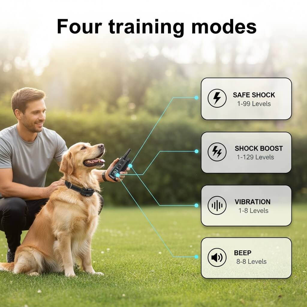 SOONCEJA Dog Training Collar 4 Training Modes (US/Canada) - Vibra/Tone/Shock Options for Humane Training