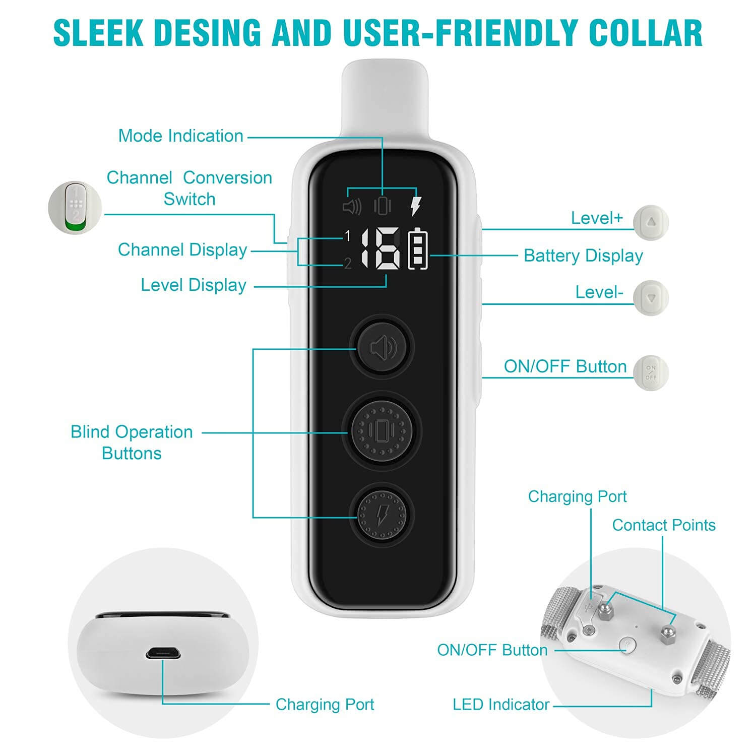 SOONCEJA 1000ft Remote Dog Training Collar 3 Modes IPX7 Waterproof - SOONCEJA