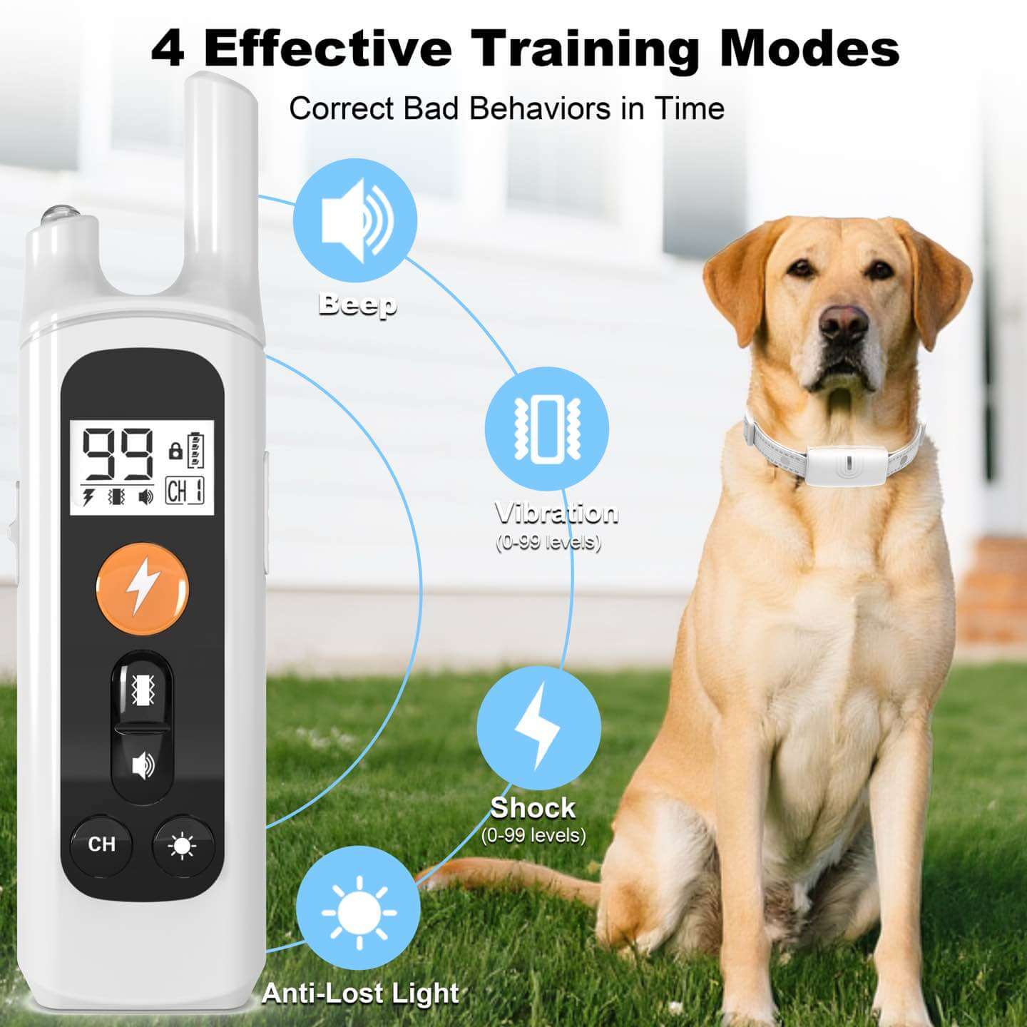 4 Effective Training Modes: Beep, Vibration, Safe Shock, and Anti-Lost Light